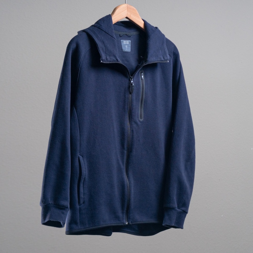 Uniqlo Men's XL Navy Hoodie Full Zip Up Dry Athletic Jacket